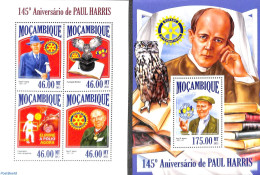 Mozambique 2013 Paul Harris, Rotary 2 S/s, Mint NH, Nature - Various - Owls - Rotary - Rotary Club