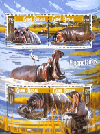 Guinea Bissau 2015 Hippo's 4v M/s, Mint NH, Nature - Hippopotamus - Wild Mammals - Guinée-Bissau