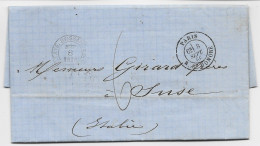 TIMBRE A DATE PARIS PARIS 8 SEPT 1866 R ST HONORE LETTRE COVER SUZE ITALIE TAXE 6 - 1849-1876: Classic Period