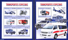 Mozambique 2013 Special Transport 2 S/s, Mint NH, Transport - Various - Automobiles - Fire Fighters & Prevention - Hel.. - Voitures