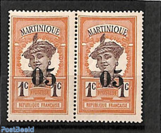 Martinique 1920 05 On 1c, Pair With 1x Large 0 And 1x Small 0, Unused (hinged) - Other & Unclassified