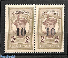Martinique 1920 10 On 2c, Pair With 1x Large 0 And 1x Small 0, Unused (hinged) - Autres & Non Classés