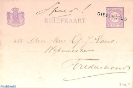 Netherlands - Various Cancellations 1888 Postcard From DIEVERBRUG (naamstempel) To Frederiksoord, Postal History - Other & Unclassified