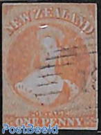 New Zealand 1855 1d Orangered On Blue Paper, Used, Used Stamps - Oblitérés