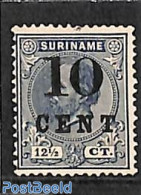 Suriname, Colony 1898 10c On 12.5c, Type I, Stamp Out Of Set, Unused (hinged) - Other & Unclassified