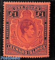 Leeward Islands 1938 1 Pound, Perf. 14, Stamp Out Of Set, Unused (hinged) - Leeward  Islands