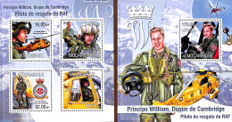 Mozambique 2013 Prince William As Helicopter Pilot RAF 2 S/s, Mint NH, History - Transport - Kings & Queens (Royalty) .. - Familles Royales