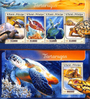 Sao Tome/Principe 2016 Turtles 2 S/s, Mint NH, Nature - Reptiles - Turtles - Sao Tome And Principe