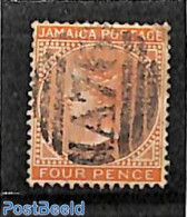 Jamaica 1883 4d, WM Crown-CA, Used A76 (=Spanish Town), Used Stamps - Jamaica (1962-...)