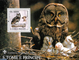 Sao Tome/Principe 2003 Scouting, Owl S/s, Mint NH, Nature - Sport - Birds - Owls - Scouting - São Tomé Und Príncipe