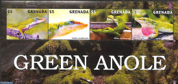 Grenada 2021 Green Anole 4v M/s, Mint NH, Nature - Reptiles - Other & Unclassified