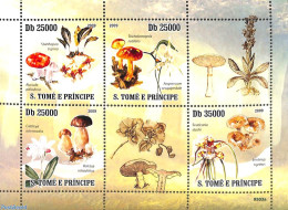 Sao Tome/Principe 2009 Mushrooms & Orchids 5v M/s, Mint NH, Nature - Mushrooms - Orchids - Champignons