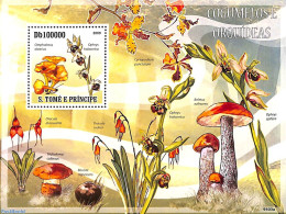 Sao Tome/Principe 2009 Mushrooms & Orchids S/s, Mint NH, Nature - Mushrooms - Orchids - Champignons