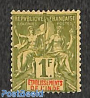 French India 1892 1Fr, Stamp Out Of Set, Unused (hinged) - Ongebruikt