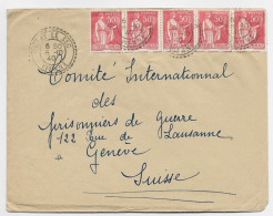 FRANCE PAIX 50CX5 LETTRE FACTEUR BOITIER PAIZAY LE SEC 6.10.40 VIENNE POUR CROIX ROUGE GENEVE - Manual Postmarks