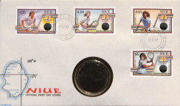 Niue 1987 Coin Letter, Tennis 4v+coin On Cover, Postal History, Sport - Tennis - Tennis