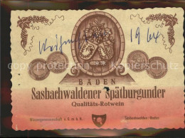71605503 Sasbachwalden Weinetikette Sasbachwalden - Autres & Non Classés