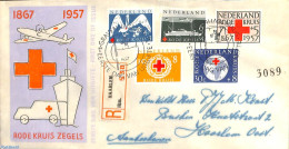 Netherlands 1957 Red Cross 5v, FDC, Closed Flap, First Day Cover, Health - Nature - Transport - Various - Red Cross - .. - Lettres & Documents