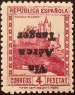 Marruecos Tanger Aereo 1939.  4 PESETAS. Sobreimpresión Invertida . MI 109 K - Spaans-Marokko