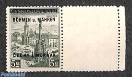 Bohemia & Moravia 1939 5Kr With Empty Field Tab Right, Signed, Mint NH - Unused Stamps