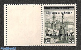 Bohemia & Moravia 1939 5Kr With Empty Field Tab Left, Signed, Mint NH - Neufs