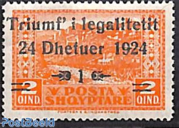 Albania 1925 1q On 2q, , Stamp Out Of Set, Mint NH - Albanië