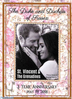 Saint Vincent 2021 Harry & Meghan 3 Year Wedding Anniv. S/s, Mint NH, History - Kings & Queens (Royalty) - Familles Royales