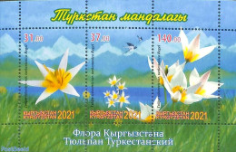 Kyrgyzstan 2021 Flowers 3v M/s, Mint NH, Nature - Flowers & Plants - Other & Unclassified