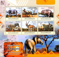 Mozambique 2012 Kruger Park 6v M/s, Mint NH, Nature - Animals (others & Mixed) - Cat Family - Hippopotamus - National .. - Natuur