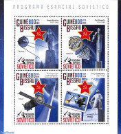 Guinea Bissau 2014 Soviet Space Programm 4v M/s, Mint NH, Nature - Transport - Dogs - Stamps On Stamps - Space Explora.. - Stamps On Stamps