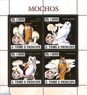 Sao Tome/Principe 2006 Owls 4v M/s, Gold, Mint NH, Nature - Sport - Birds - Birds Of Prey - Owls - Scouting - Sao Tome Et Principe