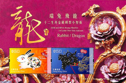 Hong Kong 2024 Newyer Rabbit/Dragon S/s, Gold, Mint NH, Nature - Various - Rabbits / Hares - New Year - Ongebruikt