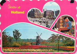 Greetings From Holand Netherlands Windmill Wooden Shies Tulip Field - Autres & Non Classés