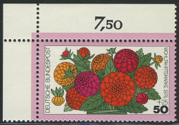 906 Blumen 50+25 Pf Zinnien ** Ecke O.l. - Unused Stamps