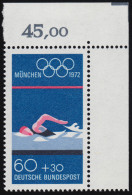 722 Olympische Sommerspiele 60+30 Pf Schwimmen ** Ecke O.r. - Unused Stamps