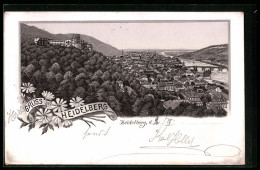 Vorläufer-Lithographie Heidelberg, 1893, Teilansicht Mit Festung  - Heidelberg