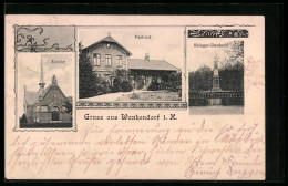 AK Wankendorf I. H., Kirche, Pastorat, Krieger-Denkmal  - Autres & Non Classés