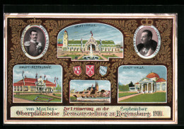 AK Regensburg, Festpostkarte Zur Erinnerung An Die Oberpfälzische Kreisausstellung 1910, Haupt-Restaurant, Haupt-Halle  - Expositions