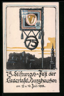 Künstler-AK Burghausen, Festpostkarte 75. Stiftungs-Fest Der Liedertafel Burghausen 1922, Ortspartie Mit Fahne  - Other & Unclassified