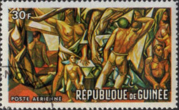 Guinée (Rep) Avion Obl Yv: 74/77 Peintures Murales Du Siège De L'ONU (TB Cachet Rond) - Guinea (1958-...)