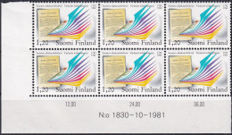 FINNLAND 1982 Mi-Nr. 892 ** MNH Eckrand 6erBlock - Ungebraucht