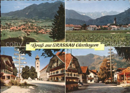 71604135 Grassau Chiemgau Gesamtansicht Mit Alpenpanorama Strassenpartie Maibaum - Autres & Non Classés
