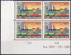 FINNLAND 1982 Mi-Nr. 897 ** MNH Eckrand-Viererblock - Nuevos