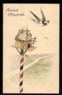 AK Zwei Schwalben Am Vogelhaus, Pfingstgruss  - Guerre 1914-18