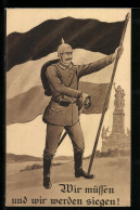 AK Soldat In Uniform Mit Pickelhaube Und Fahne  - War 1914-18