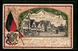 Passepartout-Lithographie Freudenstadt, Blick Auf Den Marktplatz, Wappen  - Other & Unclassified