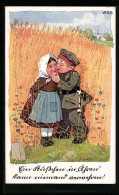 Künstler-AK P. O. Engelhard (P.O.E.): Soldat Küsst Seine Liebste Im Getreidefeld  - Engelhard, P.O. (P.O.E.)