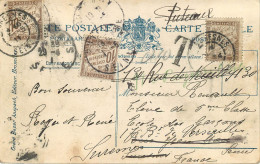 CARTE ETRANGERE TAXEE - 3 TIMBRES A 10 CENTIMES - BRUXELLES (BELGIQUE) A SURESNES (SEINE) - 1859-1959 Covers & Documents