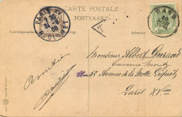 CARTE ETRANGERE TAXEE - 1 TIMBRE A 10 CENTIMES - GAND (BELGIQUE) A PARIS XVE - 1859-1959 Covers & Documents