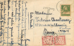 CARTE ETRANGERE TAXEE - 2 TIMBRES A 30 CENTIMES - SUISSE A PARIS - 1859-1959 Briefe & Dokumente